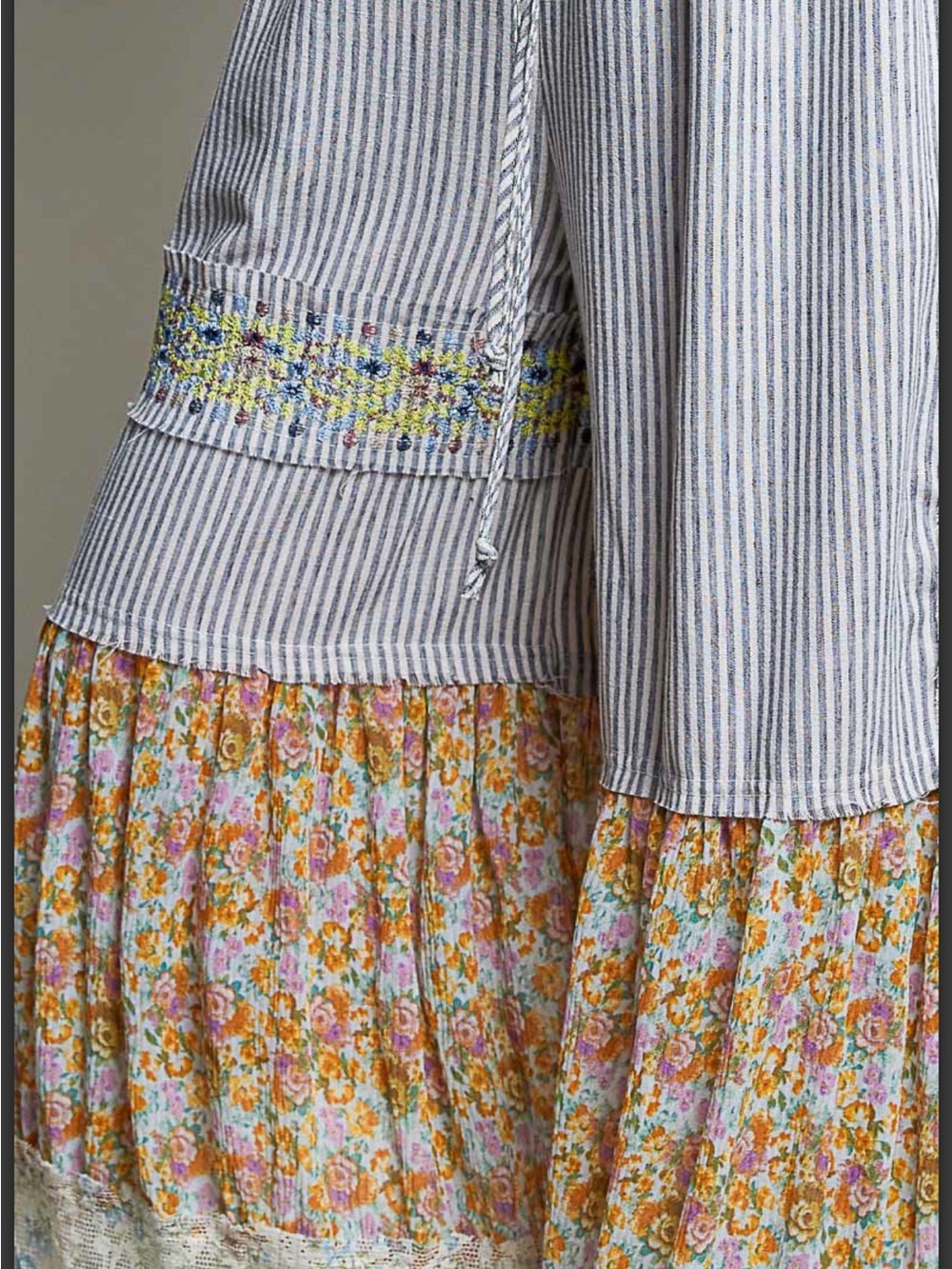 Bohemian Patchwork Wide-Leg Striped and Floral Pants - Picture 5 of 7